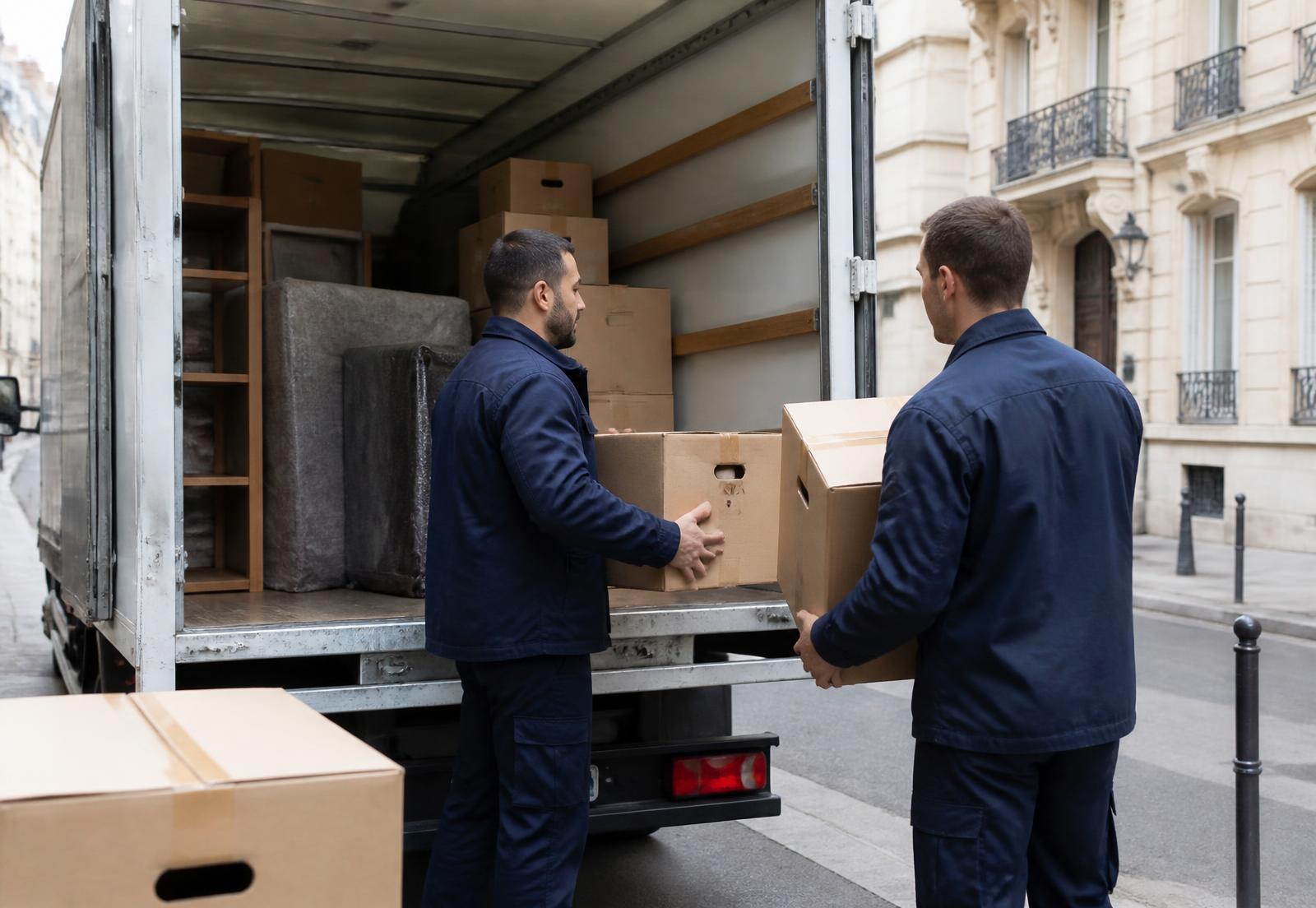 Camion de transport professionnel dans une rue française